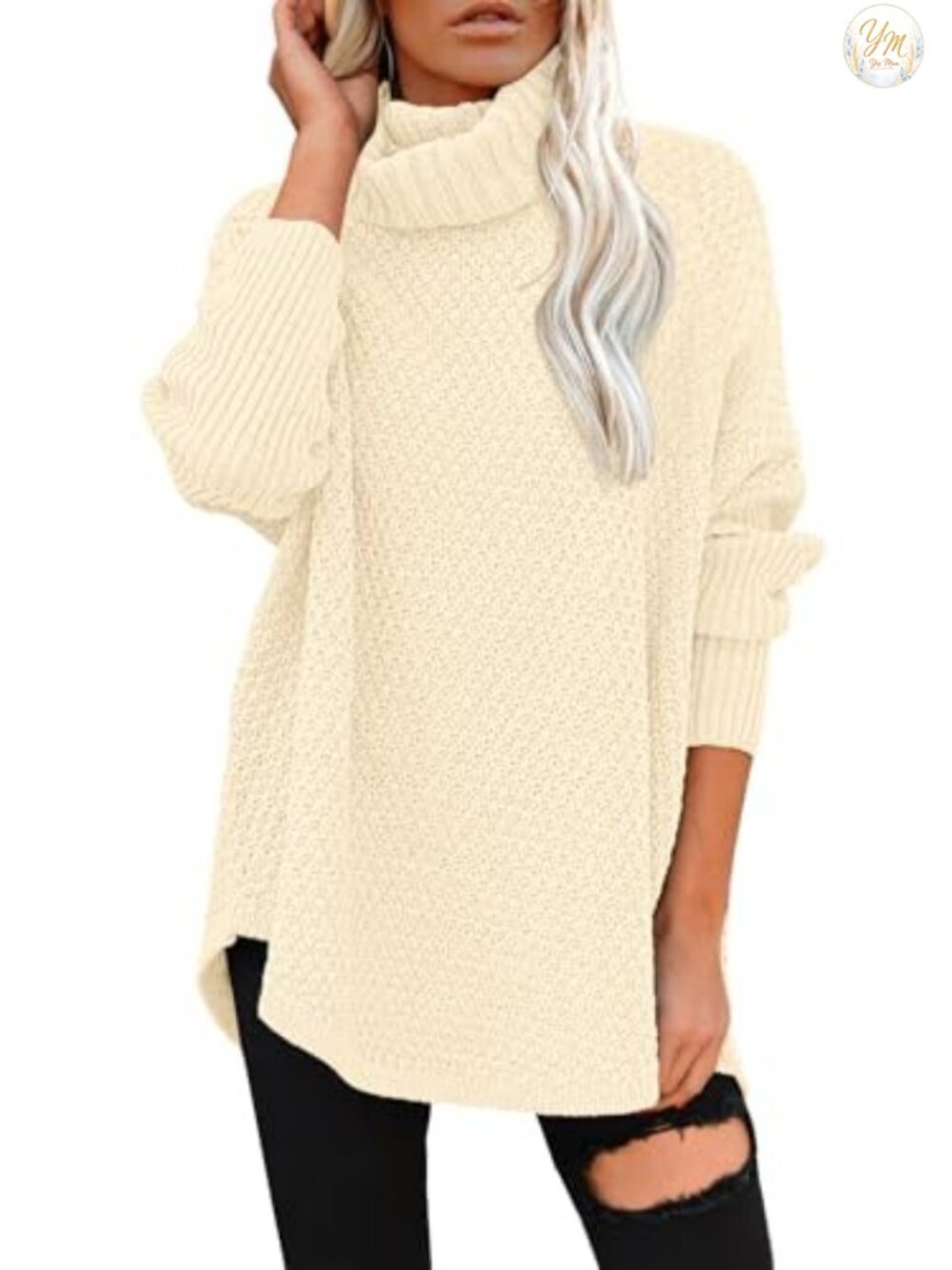 Oversized Turtleneck Long Sleeve Pullover Knit Tunic Sweater